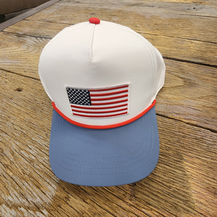 USA Flag Mesh Back Trucker Hat- White and Slate