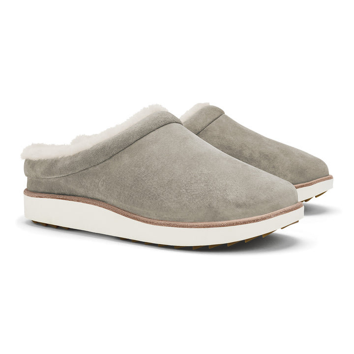 Mani Leather Mule Slipper - Taupe Grey & Golden Sand