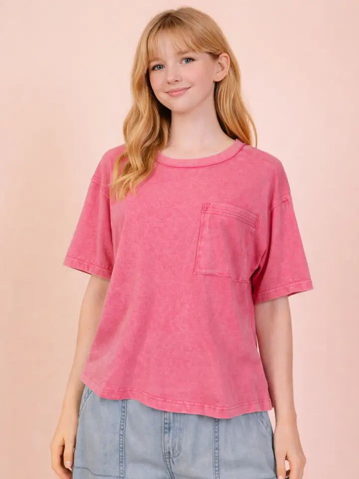 Mineral Washed Pocket Tee - Pink
