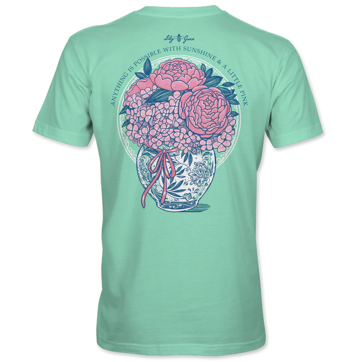 Lily Grace "Sunshine & A Little Pink" Preppy Pocket Tee – Mint