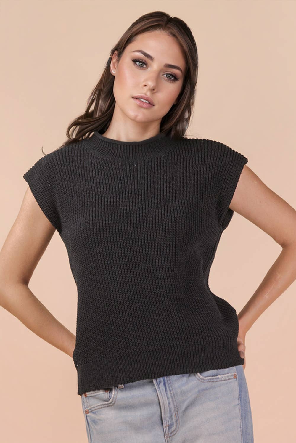 Oversized Soft Knit Sweater Vest - Black