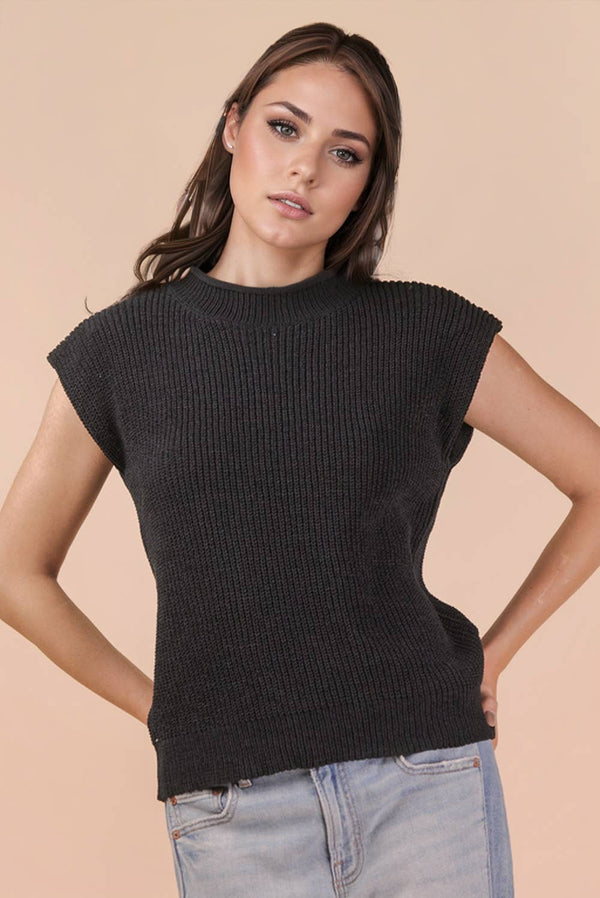 Oversized Soft Knit Sweater Vest - Black