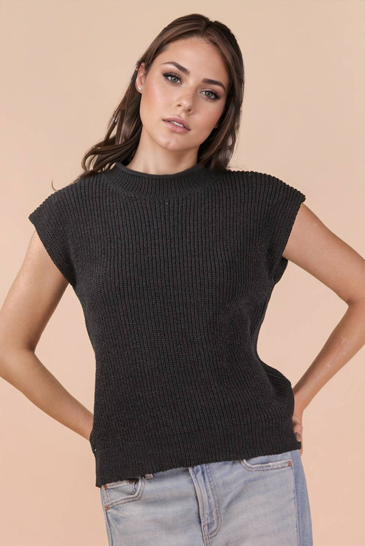 Oversized Soft Knit Sweater Vest - Black