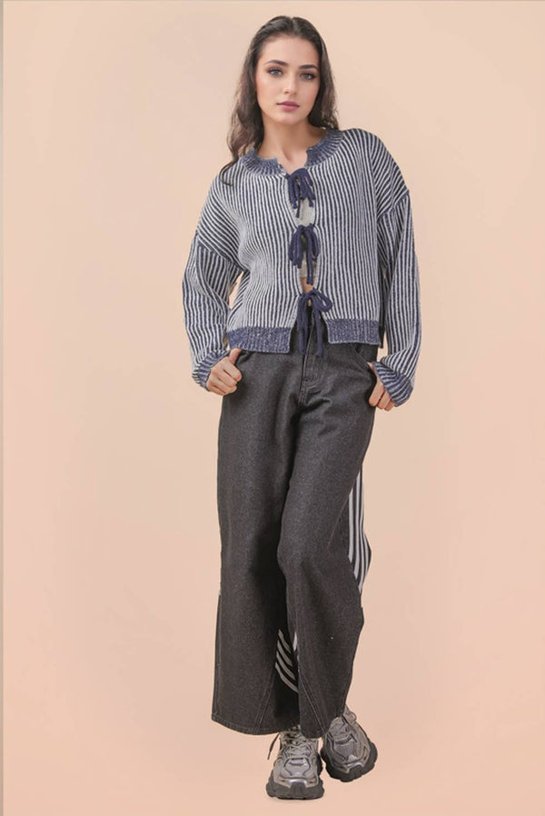 Front Two Tie Cardigan - Navy