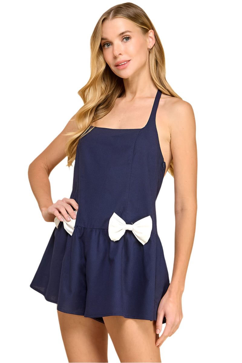 Dropped Waist Navy Poplin Romper L Dropped Waist Navy Poplin Romper L