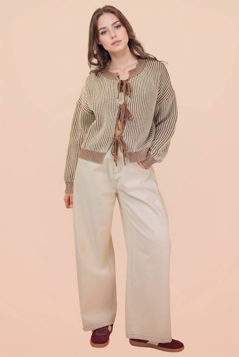 Front Two Tie Cardigan - Mocha