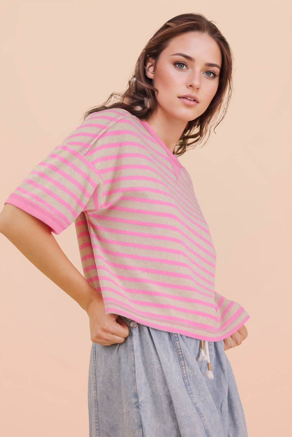 Oversized Stripe Top - Pink