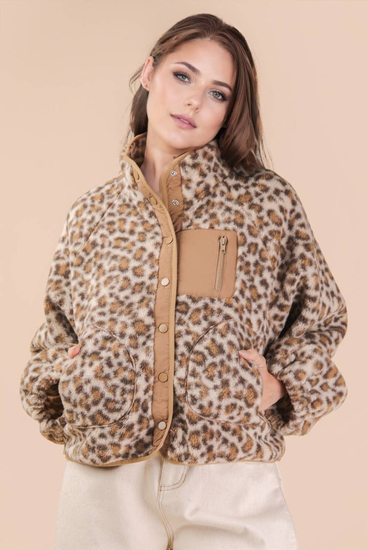 Leopard Fleece Jacket - Cream