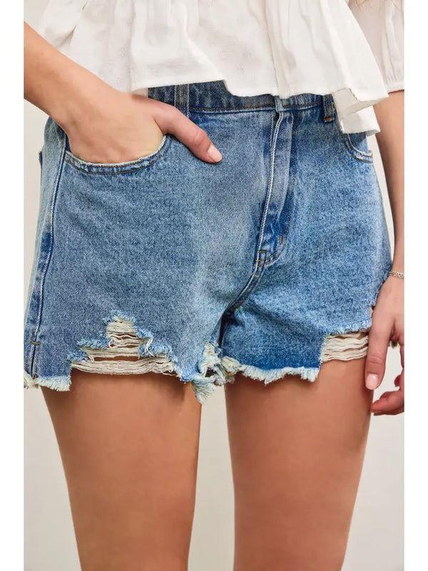 Back Pocket Star Shadow Patch Denim Shorts