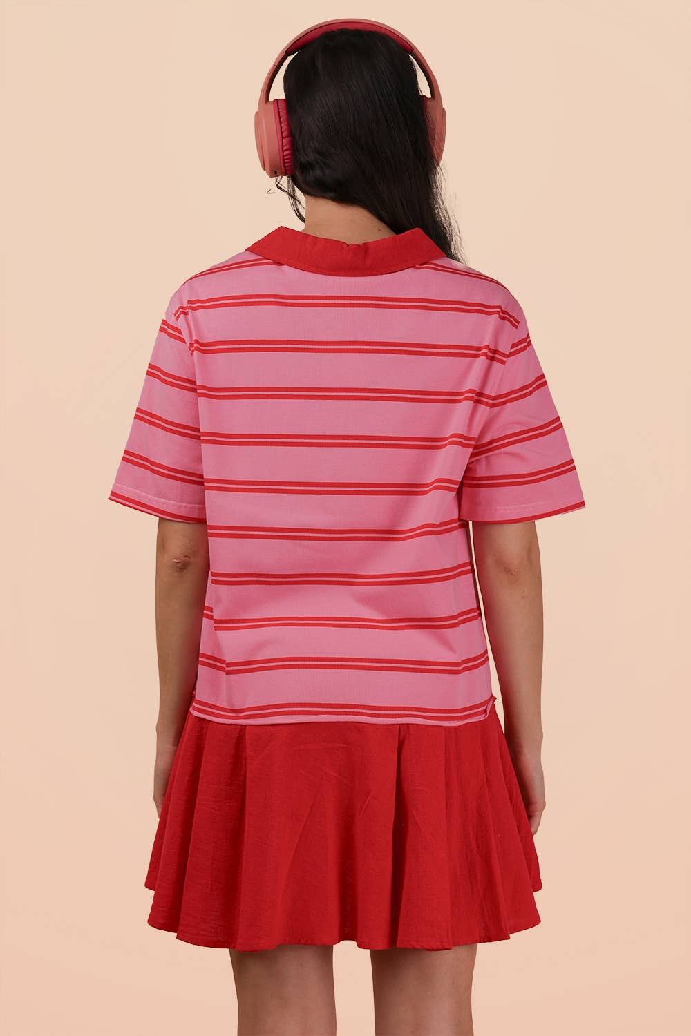 Striped Shirt Mini Dress - Pink