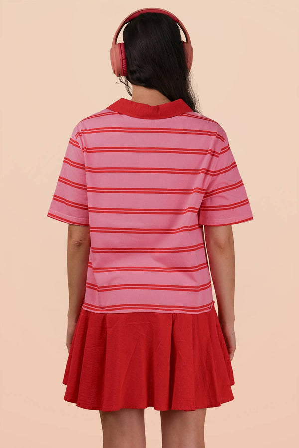 Striped Shirt Mini Dress - Pink