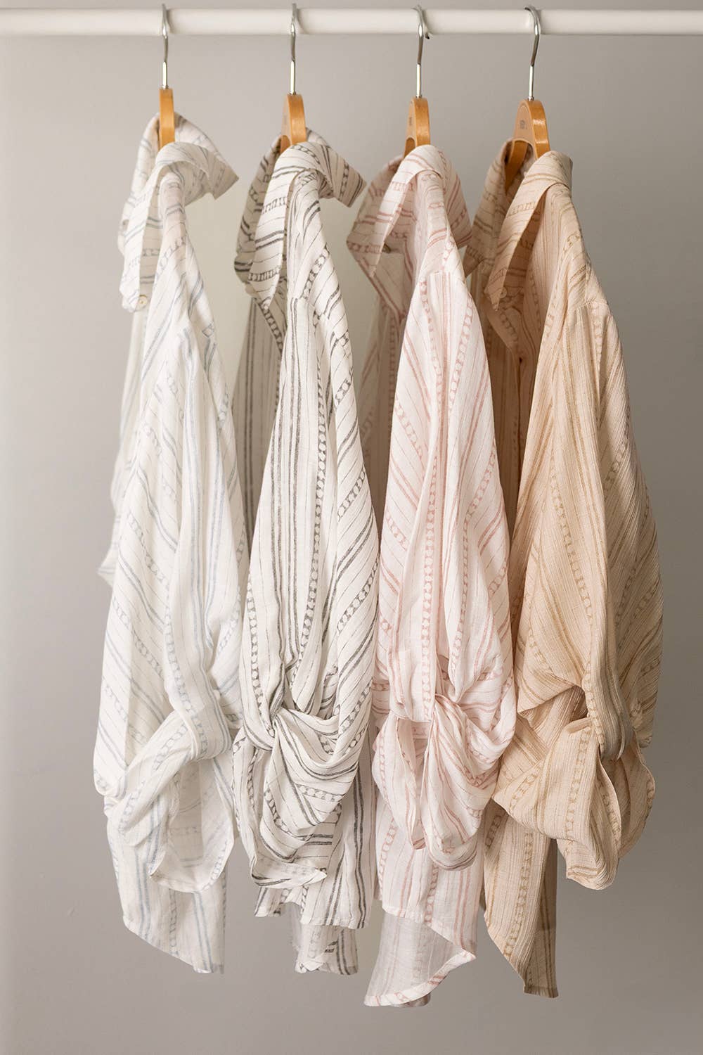 Roll up Half Sleeve Stripe Shirt Top - Mauve