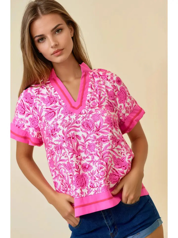 Floral Printed Ruffle Tiered Top - Pink