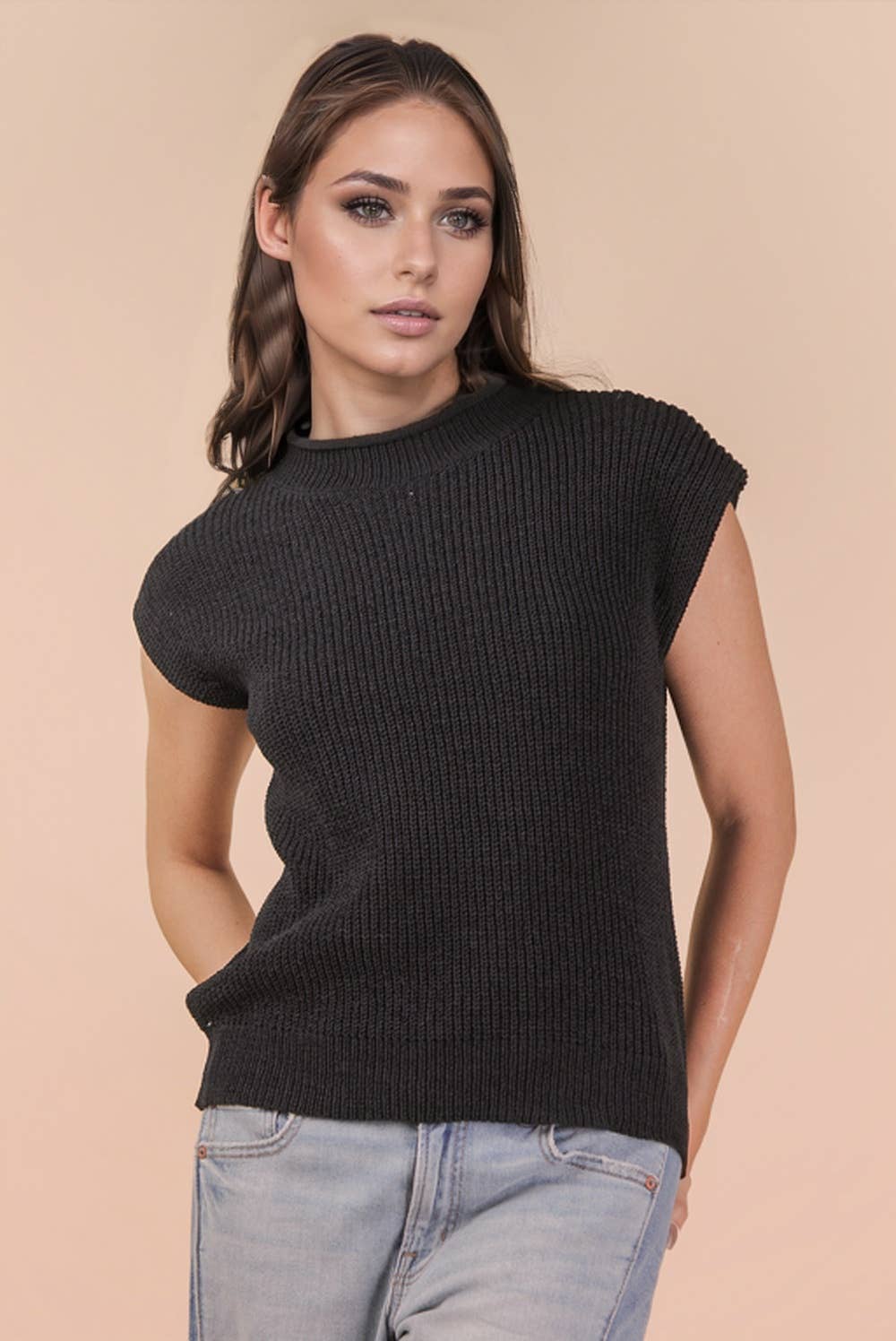 Oversized Soft Knit Sweater Vest - Black