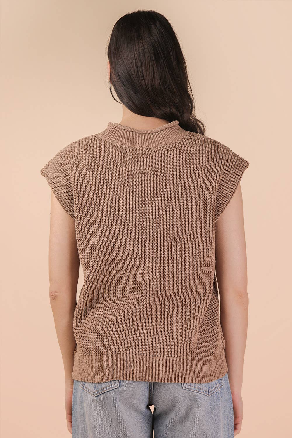 Oversized Soft Knit Sweater Vest - Mocha