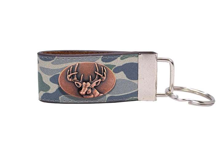 Green Old School Camo Leather Loop Key Fob - Buck Concho