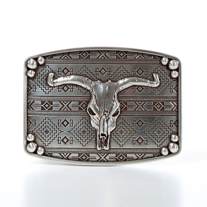 Rectangle Aztec Bull Skull Belt Buckle
