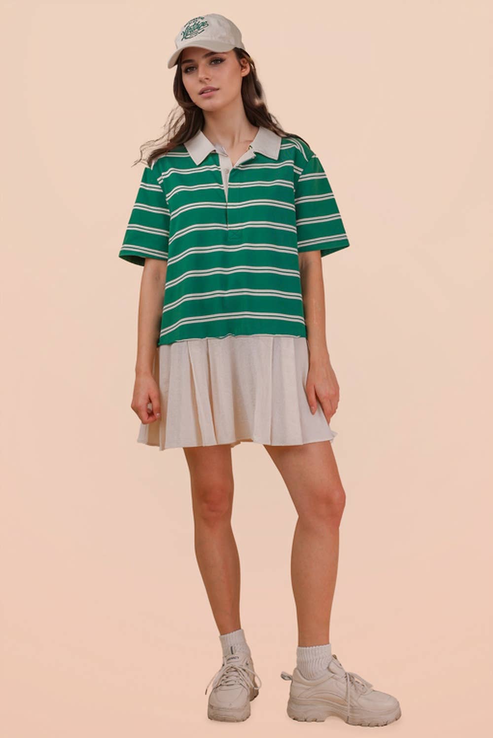 Striped Shirt Mini Dress - Green