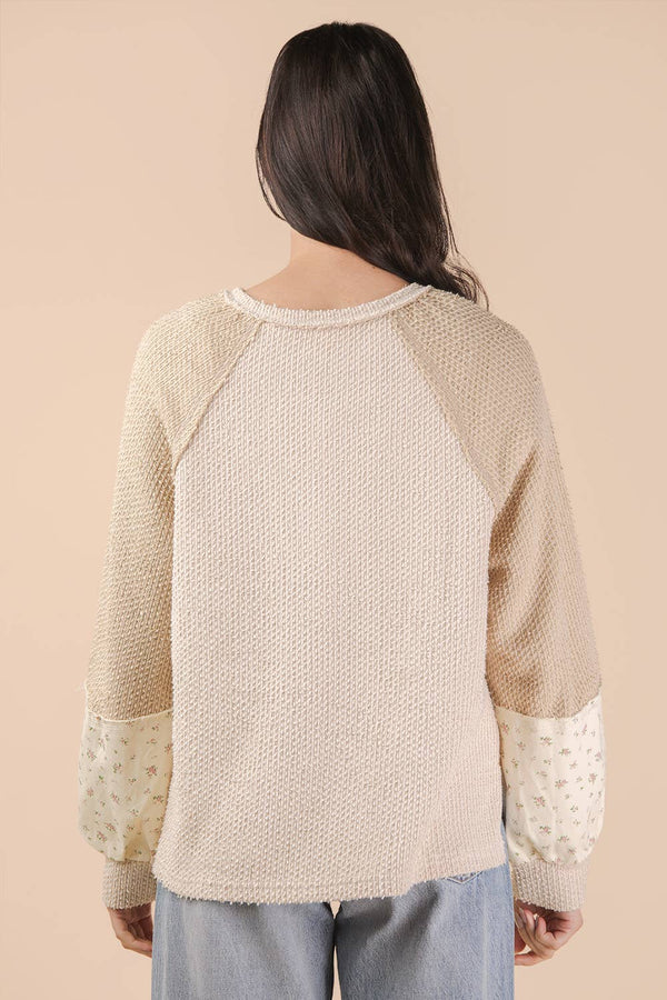 Raglan Sleeve Color Block Sweater - Cream