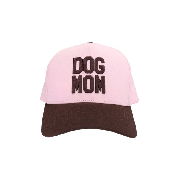 Dog Mom Puff Embroidered Trucker Hat - Pink & Brown
