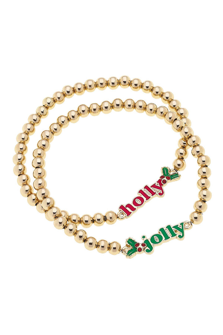 Holly Jolly Ball Bead Stretch Bracelet Set of 2