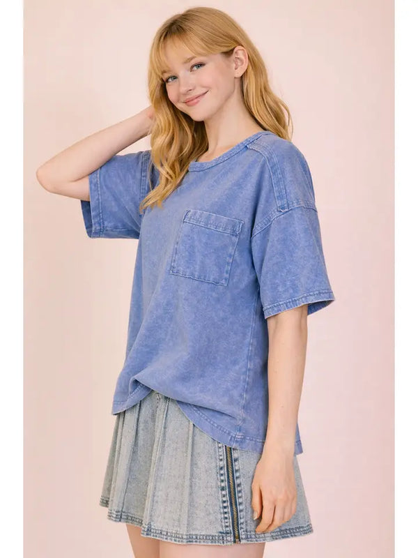 Mineral Washed Pocket Tee - Blue