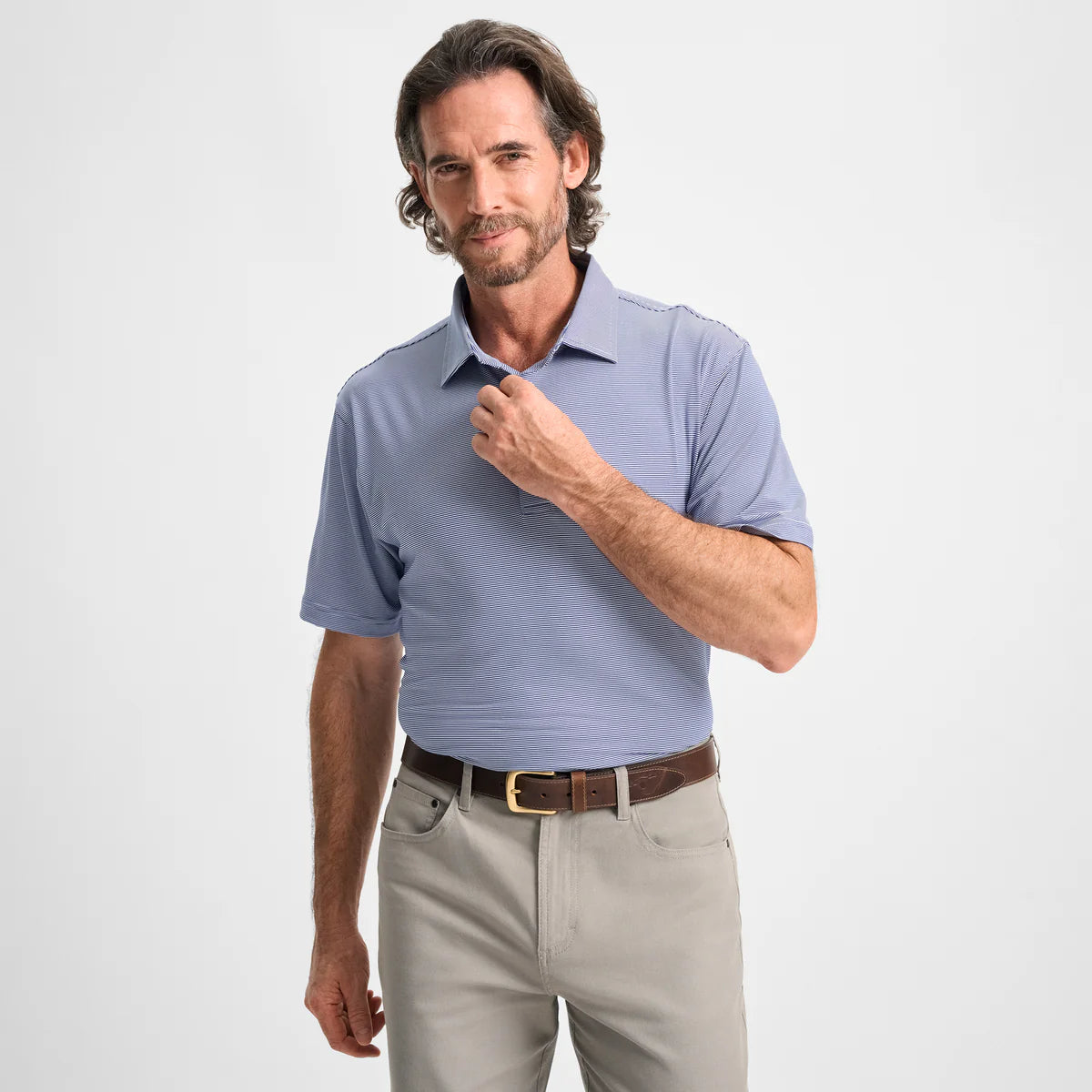 Club Pinstripe Performance Polo - Navy