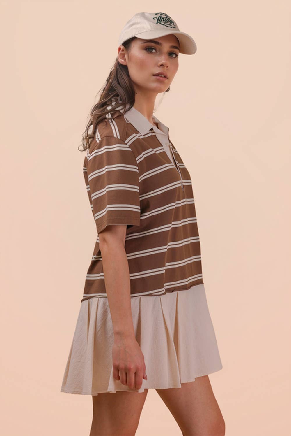 Striped Shirt Mini Dress - Mocha