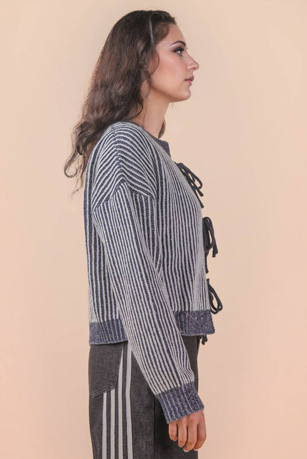 Front Two Tie Cardigan - Navy