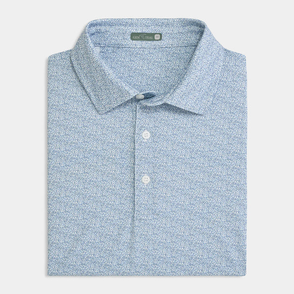 Great White Printed Performance Polo - Ice Blue