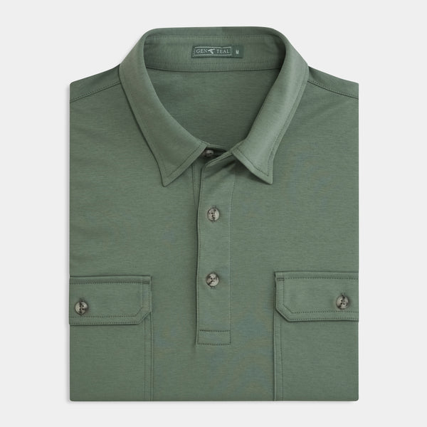 Laurel Green Long Sleeve Utility Polo