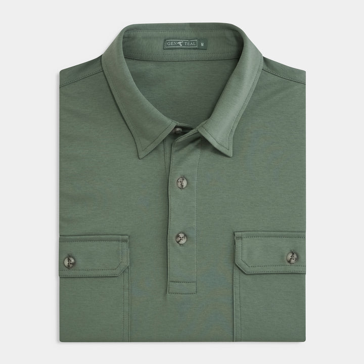 Laurel Green Long Sleeve Utility Polo