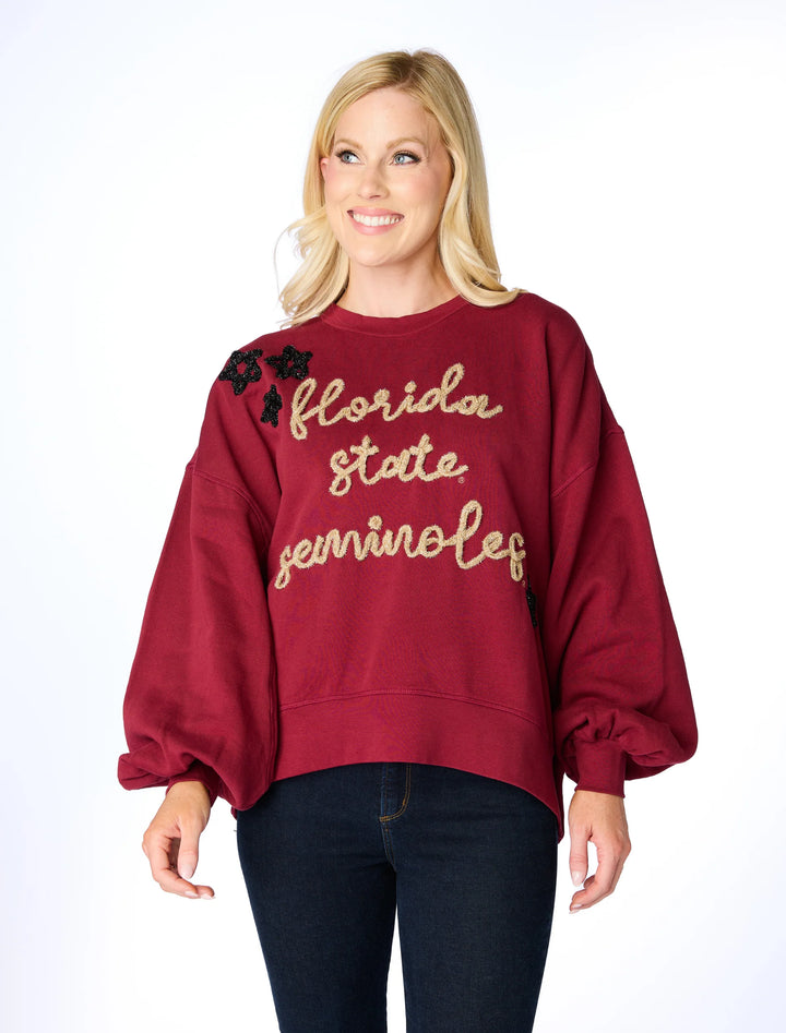 The Glitter Script Balloon Pullover - Florida State
