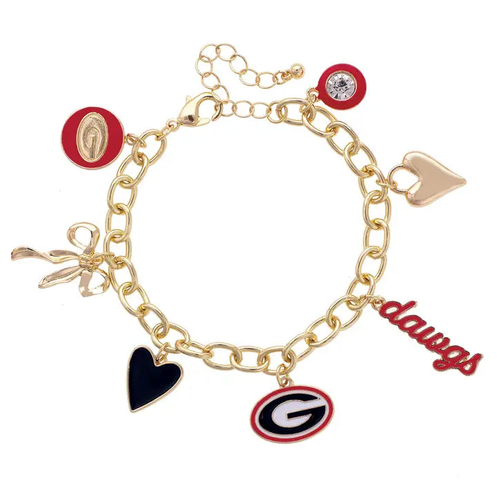 Georgia Bulldogs Enamel Icons Charm Bracelet in Shiny Gold