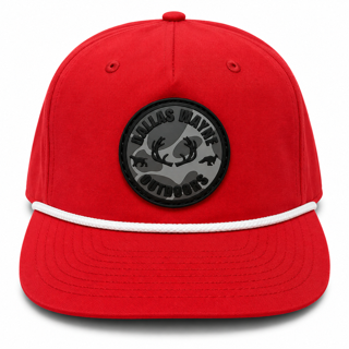 Outdoors PVC Circle Patch Hat - Gray Camo - Red/White