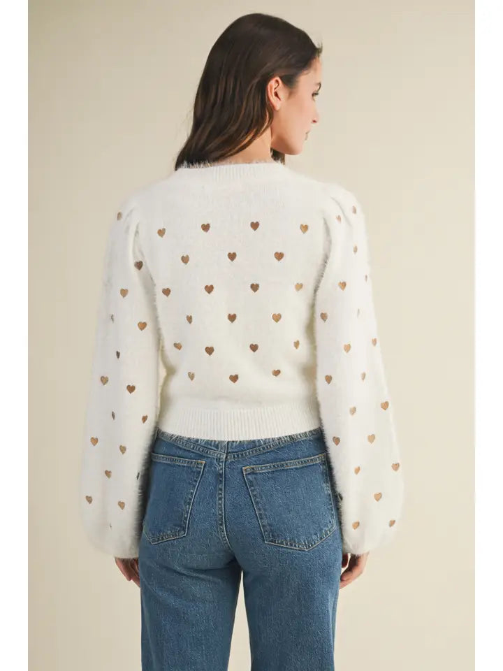 Puff Sleeve Sweater Cardigan - Ivory