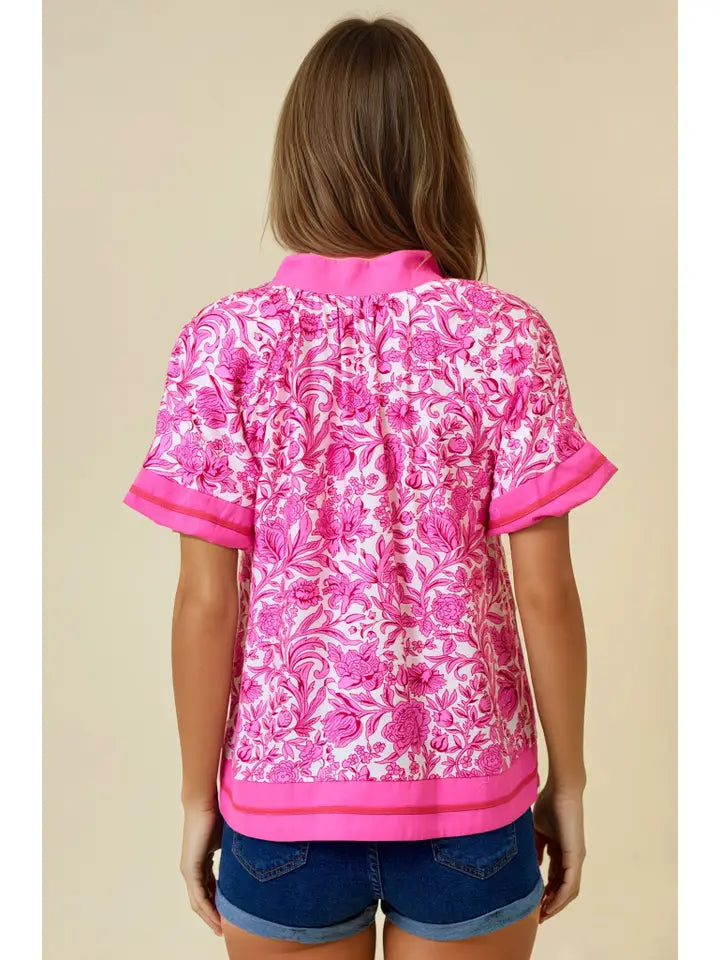Floral Printed Ruffle Tiered Top - Pink