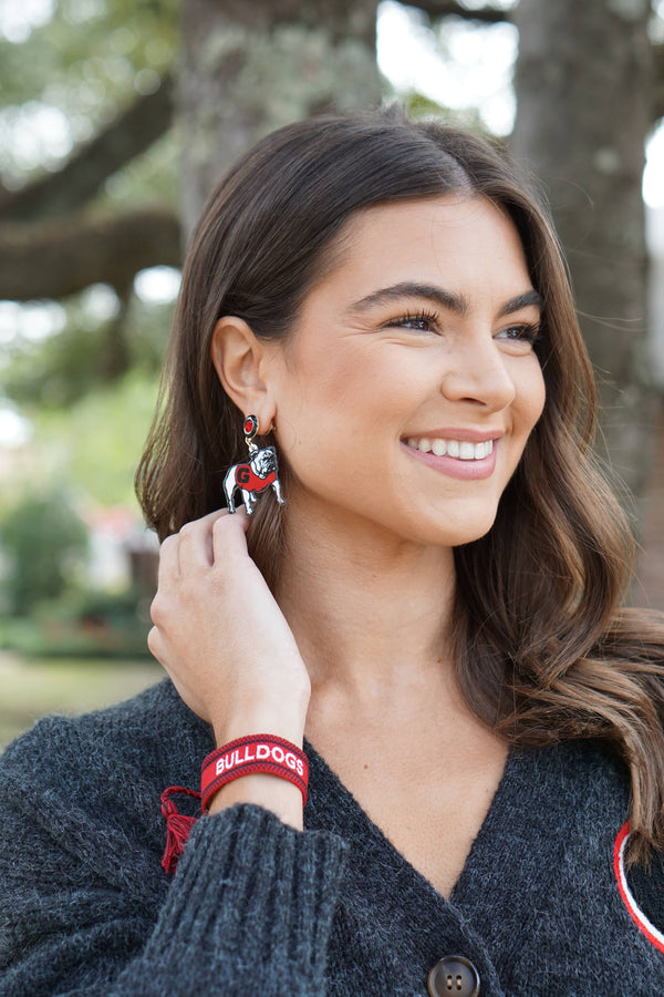 Georgia Hairy Dawg Resin Mascot Earrings in Red/Black