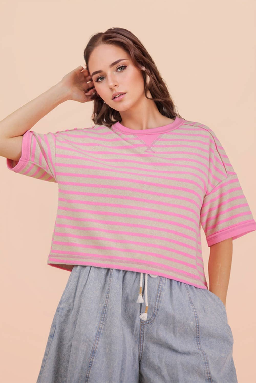 Oversized Stripe Top - Pink