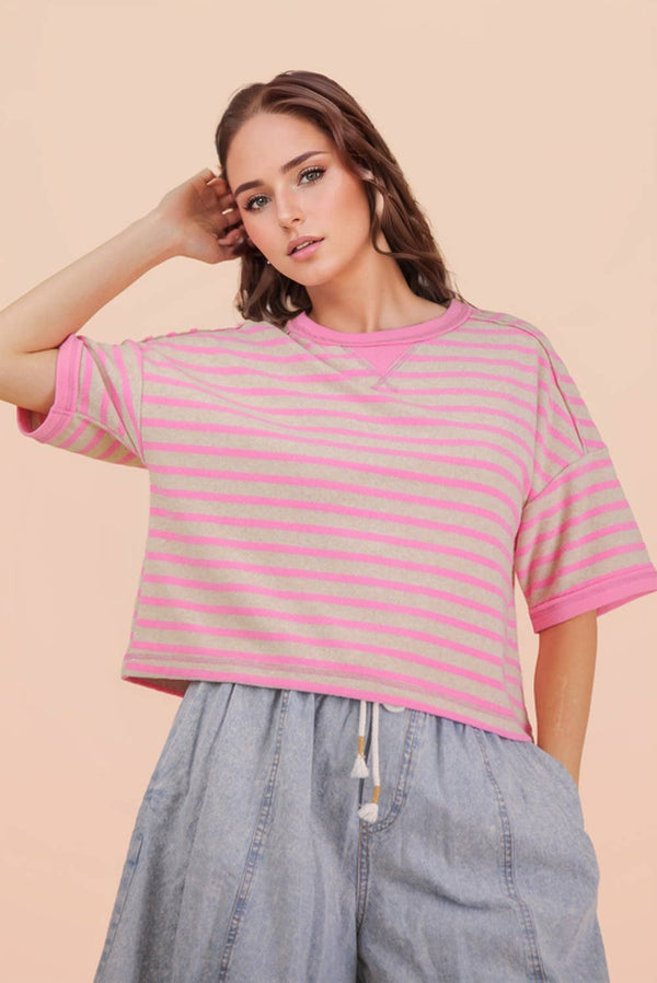 Oversized Stripe Top - Pink