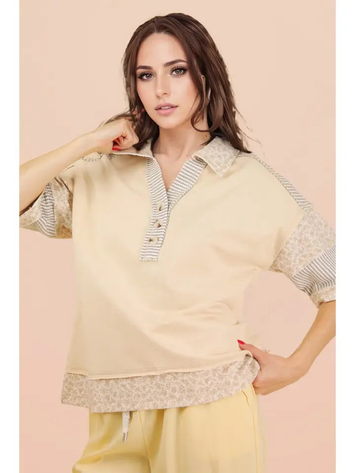 Oversized Collard Knit Top - Natural