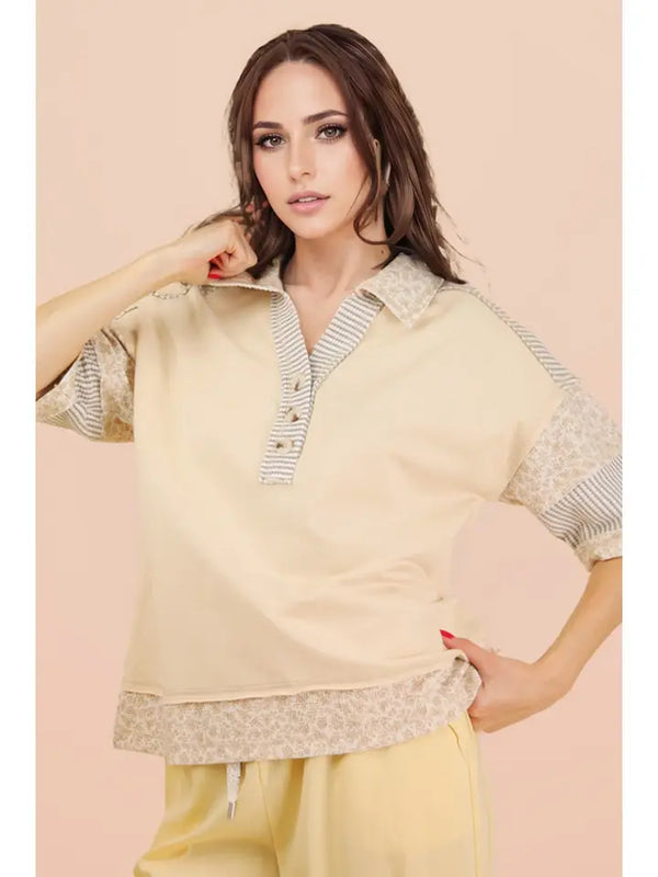 Oversized Collard Knit Top - Natural