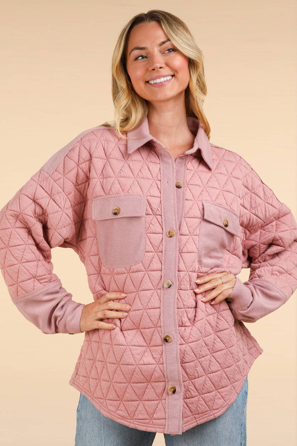 Oversized Quilted Cozy Shacket Jacket: Blush