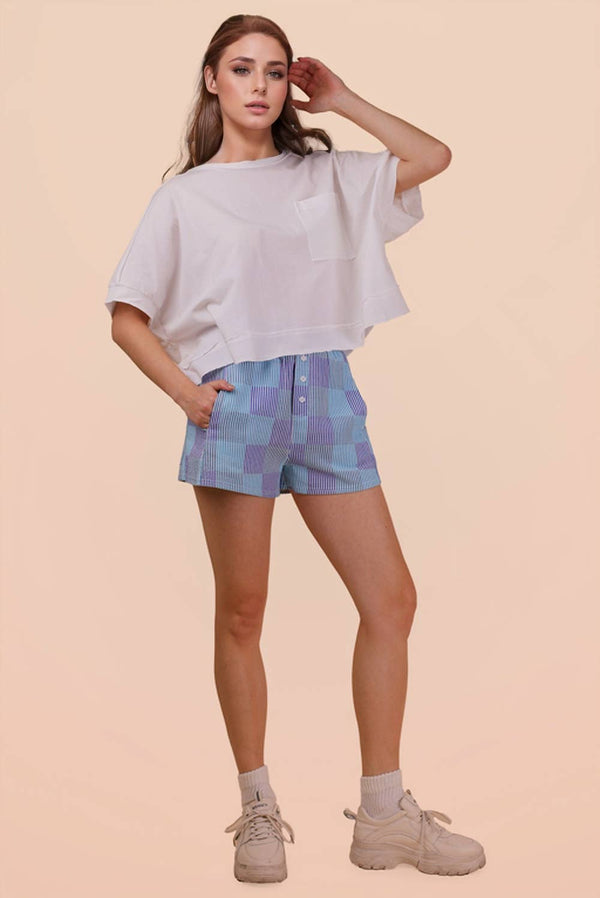 Striped & Checker Boxer Shorts - Blue Mix