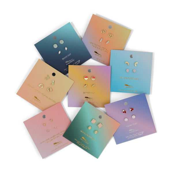 Earring Set - 2 pr - Hearts/rounds (silver) - Extra Love