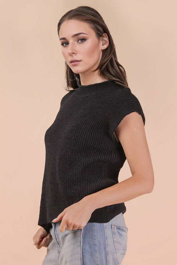 Oversized Soft Knit Sweater Vest - Black