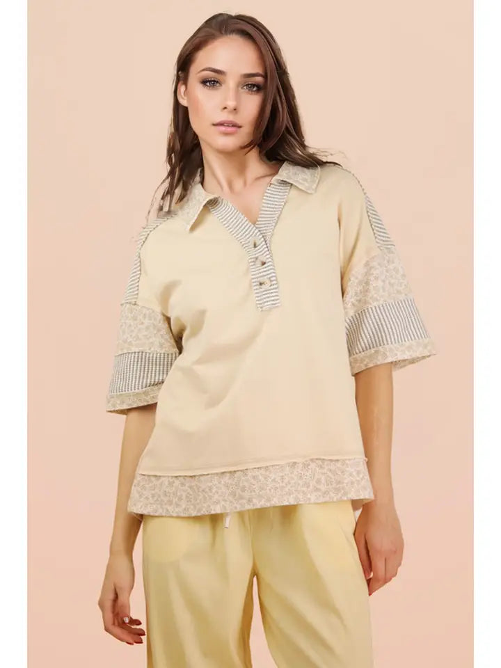 Oversized Collard Knit Top - Natural