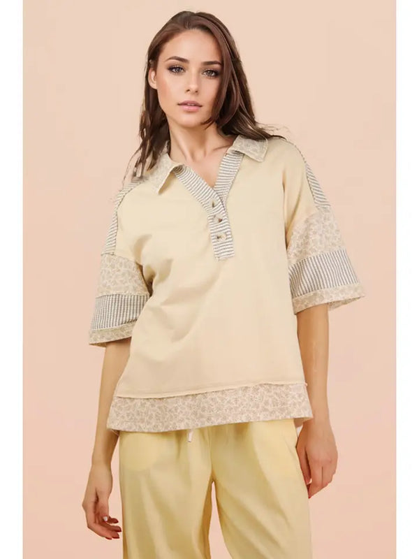 Oversized Collard Knit Top - Natural
