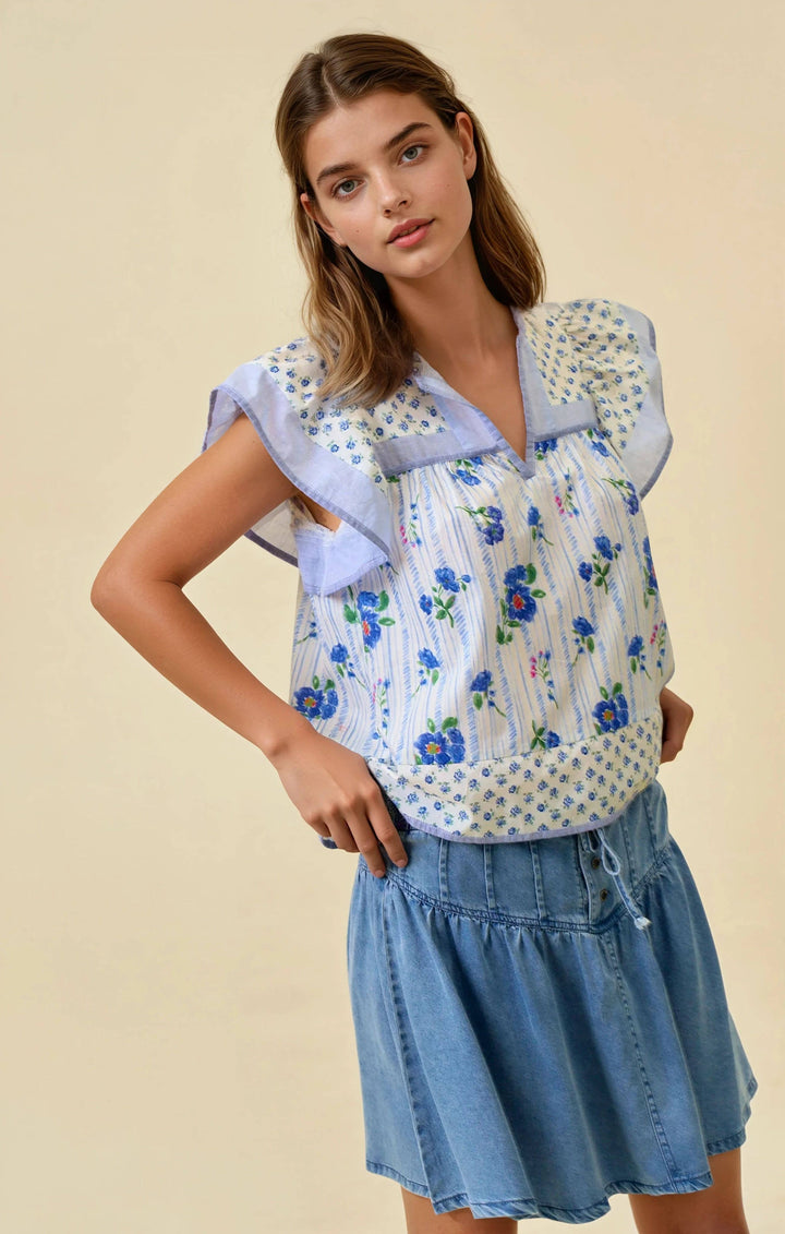 Flutter Sleeve Top - Blue