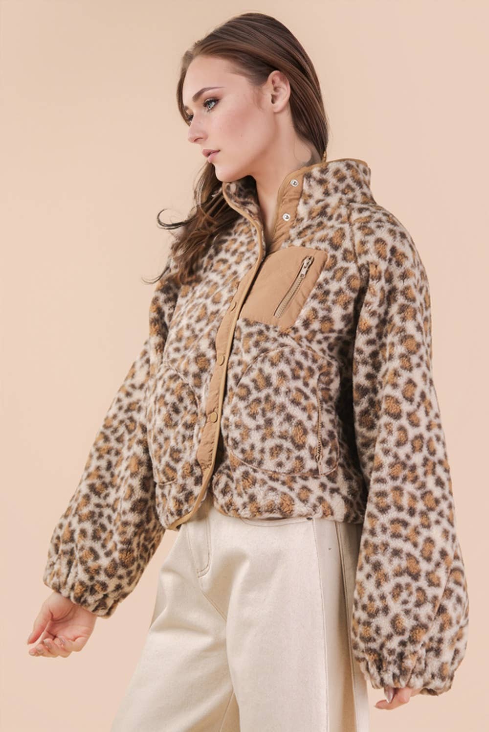 Leopard Fleece Jacket - Cream